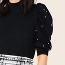 Modely Top de manga farol con perlas de espalda con abertura de ojo