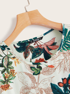 LUNE Top con estampado botanico de manga murcielago