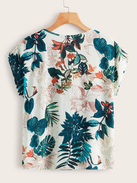 LUNE Top con estampado botanico de manga murcielago