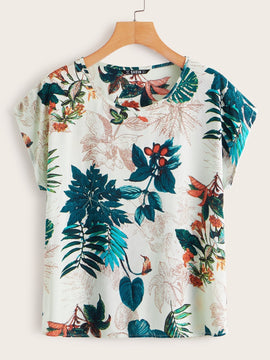 LUNE Top con estampado botanico de manga murcielago