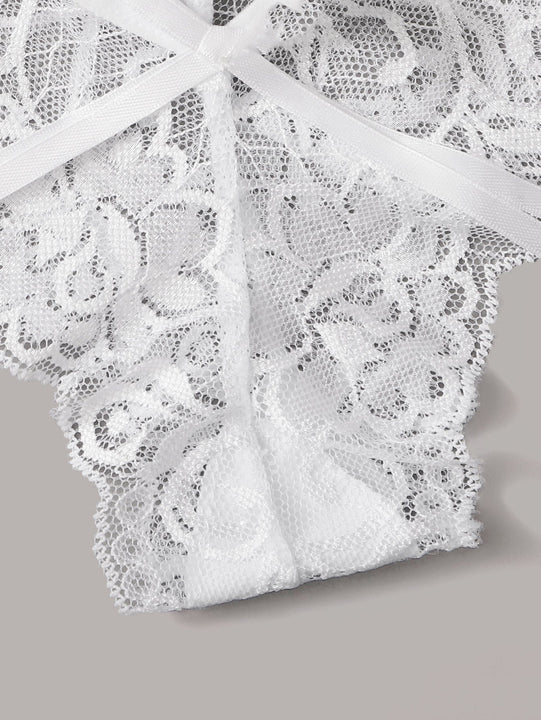 Conjunto De 3 Braguitas De Encaje Floral Con Recorte, Lenceria