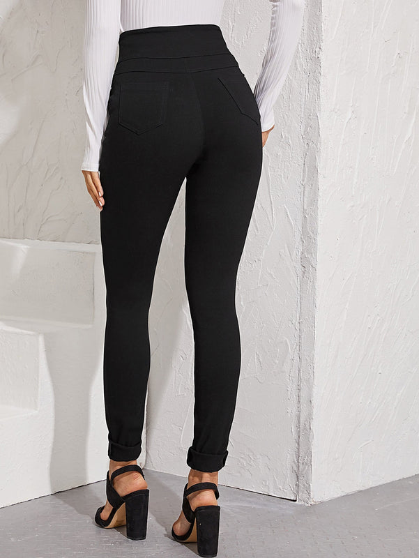 Essnce Pantalon cenido de cintura alta en unicolor para mujer, para primavera y verano