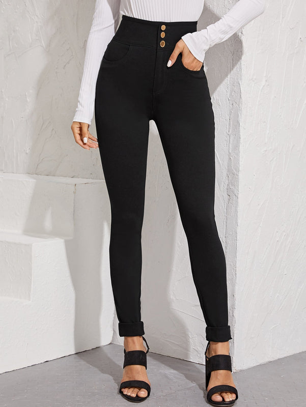Essnce Pantalon cenido de cintura alta en unicolor para mujer, para primavera y verano