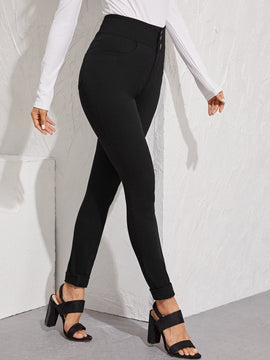 Essnce Pantalon cenido de cintura alta en unicolor para mujer, para primavera y verano