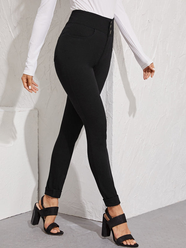 Essnce Pantalon cenido de cintura alta en unicolor para mujer, para primavera y verano