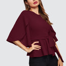 Clasi Top peplum con cinturon de manga con abertura