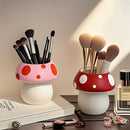 Porta brochas de maquillaje con diseño de hongos, 1 o 2 piezas, organizador con montaje por tensión de poliéster para brochas y accesorios, acabado pulido, almacenamiento independiente, no requiere electricidad, para tocador