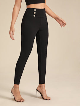 Prive Pantalones ajustados de cintura con banda ancha con diseno de botones