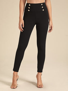 Prive Pantalones ajustados de cintura con banda ancha con diseno de botones