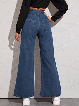 Essnce Jeans de pierna ancha con boton de cintura alta