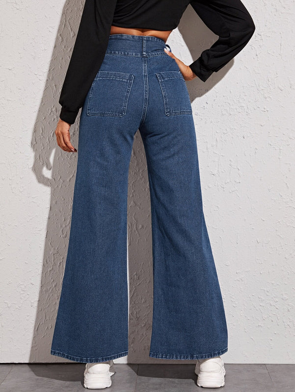 Essnce Jeans de pierna ancha con boton de cintura alta