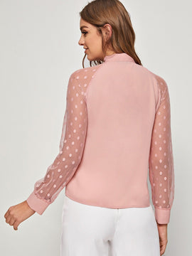 Prive Top de manga raglan de malla de cuello con cordon
