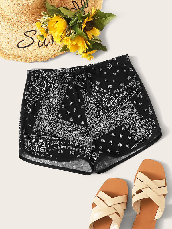 EZwear Shorts delfin con estampado de paisley de cintura con cordon