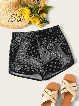 EZwear Shorts delfin con estampado de paisley de cintura con cordon