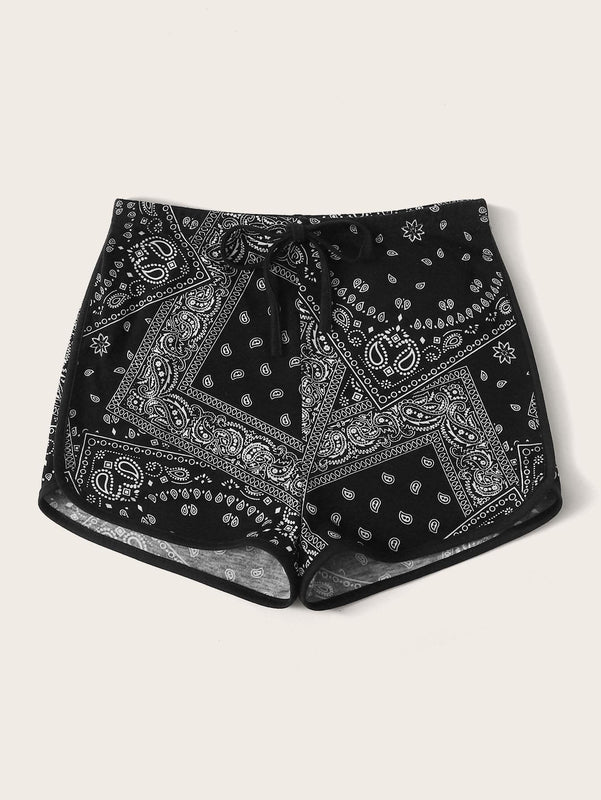 EZwear Shorts delfin con estampado de paisley de cintura con cordon