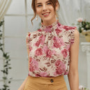 VCAY Camisa sin manga de espalda con abertura de ojo con estampado floral