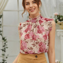 Camisa sin manga de espalda con abertura de ojo con estampado floral
