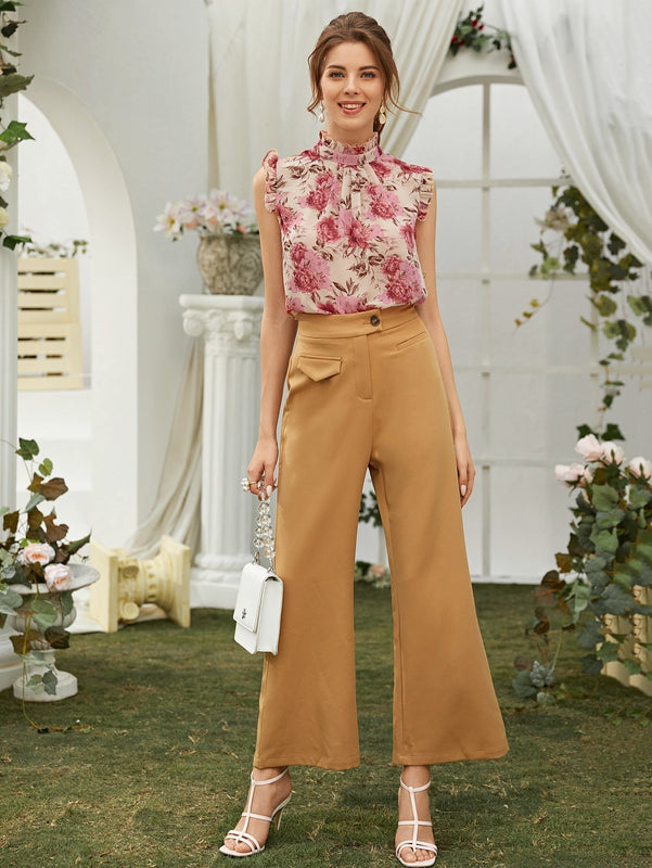 Camisa sin manga de espalda con abertura de ojo con estampado floral