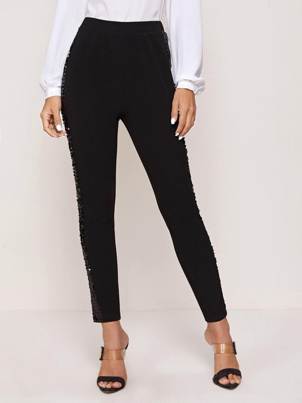 Prive Pantalones ajustados cortos panel con lentejuelas