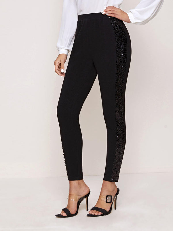 Prive Pantalones ajustados cortos panel con lentejuelas