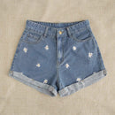 Shorts en mezclilla con bordado floral