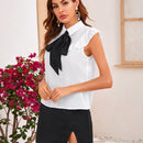 Prive Top bajo curvo con diseno de fruncido de cuello con cordon