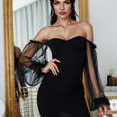 Eilly Bazar vestido ajustado de manga farol de malla transparente