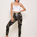 EZwear Pantalones deportivos de camuflaje con bolsillo lateral con solapa unido en contraste con cordon delantero