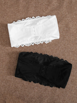 Set De 2 Bralette De Encaje Con Volantes, Lenceria