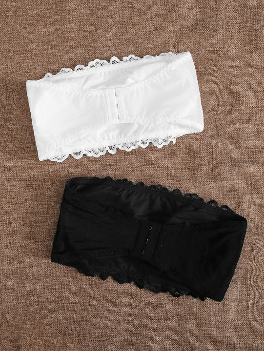 Set De 2 Bralette De Encaje Con Volantes, Lenceria