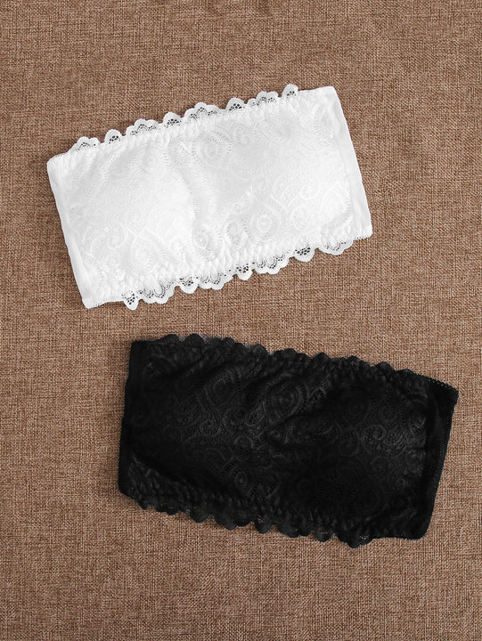 Set De 2 Bralette De Encaje Con Volantes, Lenceria