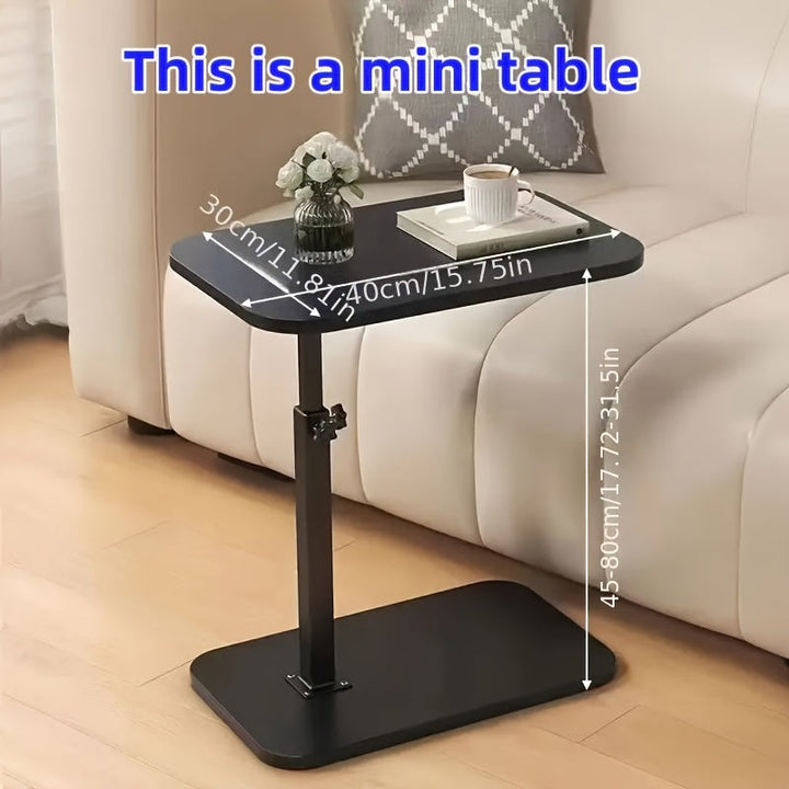 Mesa pequeña giratoria de 360°, Mesa multifuncional para aperitivos, Mesa auxiliar para sofá con altura ajustable, Mesa de café de oficina portátil, Panel de madera con estructura de hierro, Adecuada para ocio al aire libre