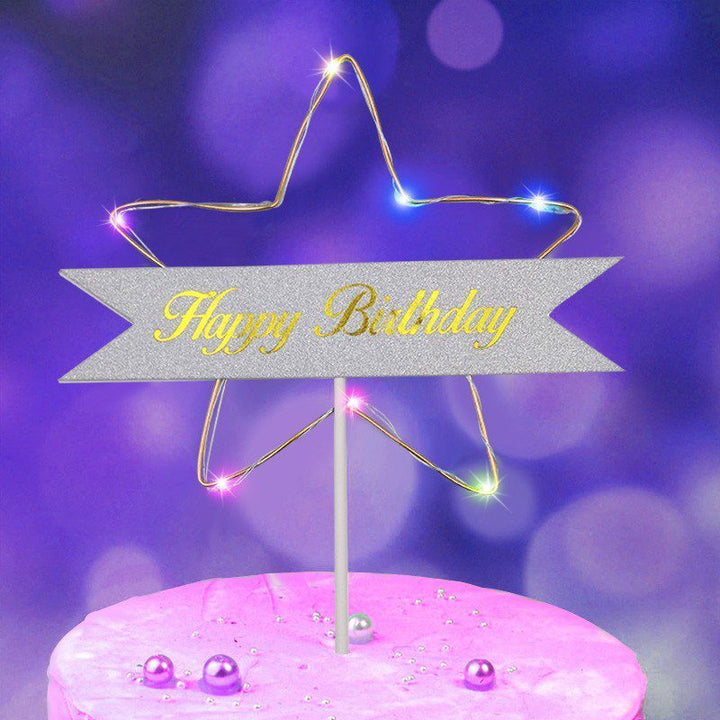 Estrella Feliz Cumpleaños Pastel Topper de Tortas Decoración Luz Led RF WB5