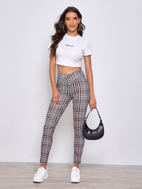 Essnce Pantalones de cuadros de cintura ancha