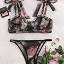 Set de lenceria con malla con aro floral