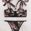 Set de lenceria con malla con aro floral