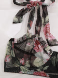 Set de lenceria con malla con aro floral