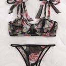 Set de lenceria con malla con aro floral