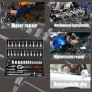 Juego de 46 piezas de dados de 1/4" con llave de carraca, extensiones y llave de torsión - Construcción metálica duradera, ideal para reparaciones automotrices, de bicicletas, motocicletas e industriales - Incluye estuche organizador, kit de herramientas