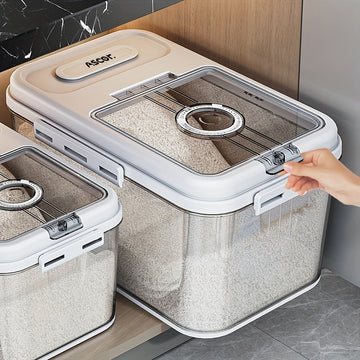Contenedor de almacenamiento de arroz hermético con tapa transparente - Prueba contra insectos y humedad, dispensador de granos de plástico duradero para la organización de la cocina