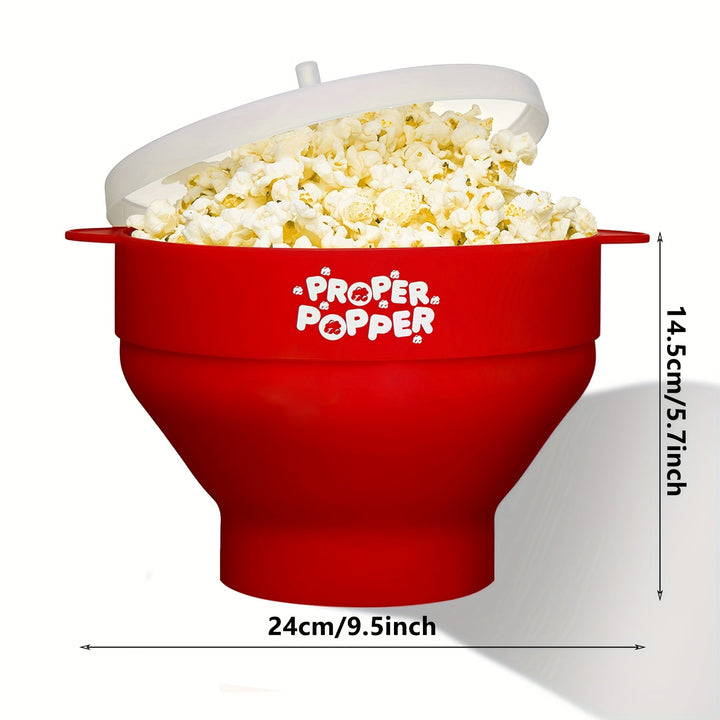1pc Creador de Palomitas de Maíz para Microondas Proper Popper - Capacidad Grande de 3L, Bol Plegable de Silicona, Libre de BPA y Apto para Lavavajillas, Rojo con Tapa Blanca, Perfecto para Noches de Película en Familia, Fabricante de Palomitas de Cocina