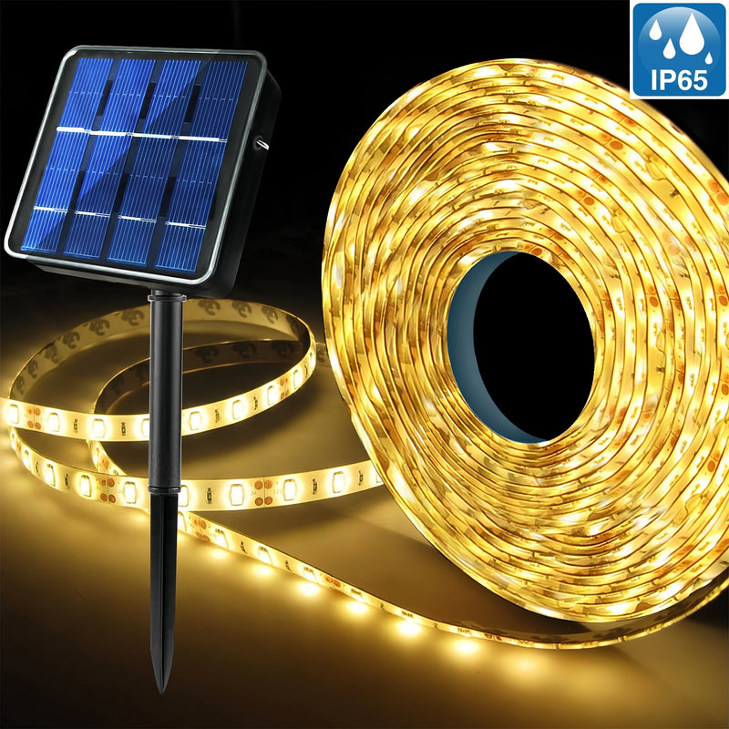 Luces de tira solares, control remoto, 300 LED/5.0 metros, luces de escalera para exteriores, 8 modos de iluminación, encendido/apagado automático, Navidad, cenador, dosel, escaleras de piscina, porche, gallinero, material de PVC, acabado mate, voltaje d