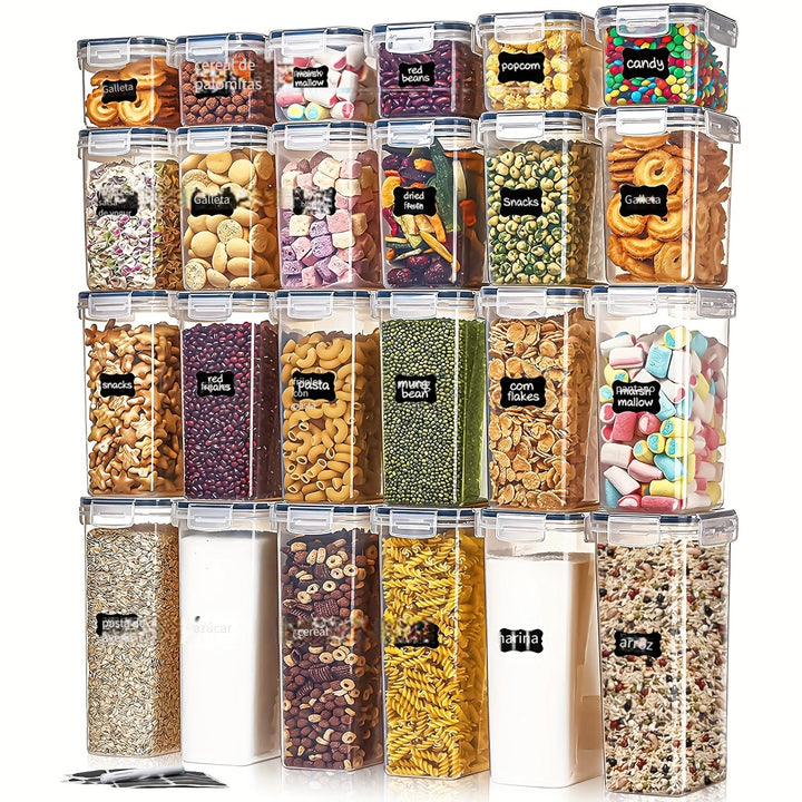 Juego de 24 contenedores herméticos para alimentos, libres de BPA, con tapa, organizadores de despensa, aptos para lavavajillas, incluye etiquetas y marcador, ideal para cereales, arroz, té, frutos secos, suministros de cocina