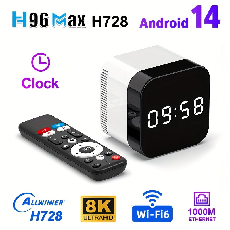 Reproductor multimedia inteligente H96Max H728 8K Ultra HD con Wi-Fi, Ethernet de 1000Mbps, control por voz, diseño elegante en blanco y negro, caja de TV Android, 110-130V, 60Hz, dispositivo de transmisión en 8K Ultra HD