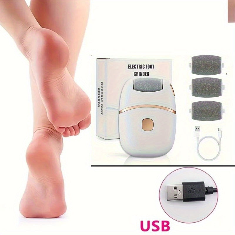 Limpiador Eléctrico de Pies Recargable USB - Eliminador Inodoro y Exfoliante con 4 Bandas de Lijado, Batería de Litio de 400mAh, Herramienta Portátil para Cuidado del Pie en Casa y Salón, Alisador Beige Claro Todo-Temporada