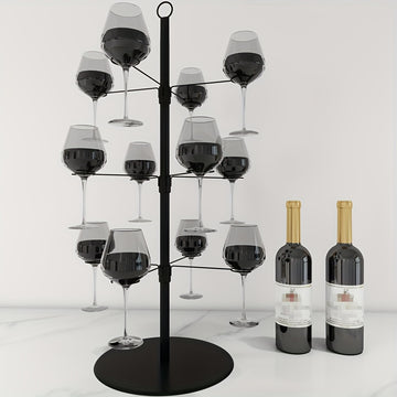 1pc Elegante Estante de Metal para Copas, Acabado en Esmalte, Estante Colgante para Copas de Champán y Vino, Organizador de Almacenamiento de Vajilla para Decoración del Hogar, Bodas, Exhibición de Banquetes, Artesanía de Hierro, Pata Alta