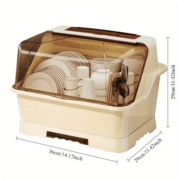 1 caja de almacenamiento de cocina de gran capacidad con tapa - A prueba de polvo, ideal para cubiertos, palillos, cuchillos, tenedores y especias - Organizador de plástico blanco para armarios y encimeras, solución de almacenamiento de cocina | Organiza