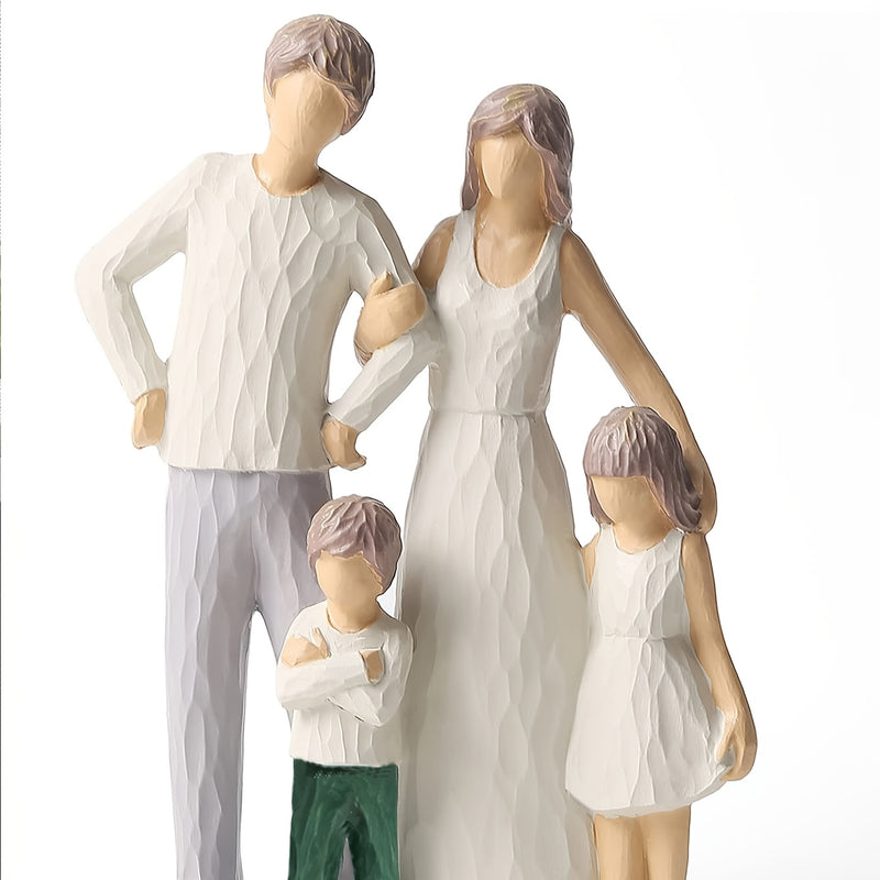 1 figura de resina pintada a mano, familia de 4 en tonos cálidos, estilo contemporáneo, ideal para decoración del hogar y regalos en ocasiones especiales, perfecta para estante, escritorio, sala, dormitorio, decoración y accesorios para el hogar