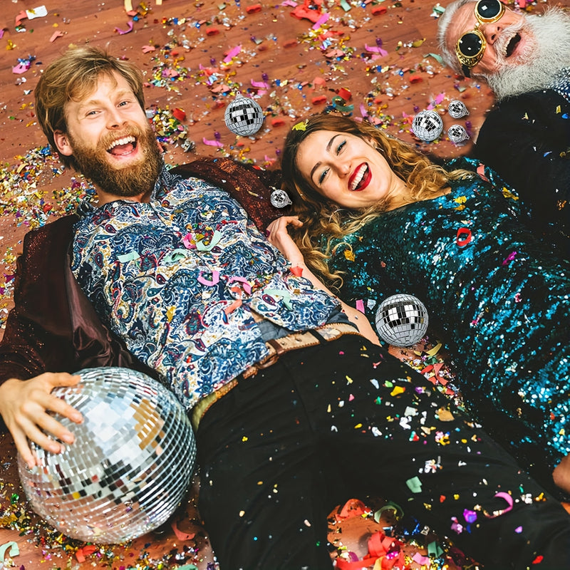 6 piezas de decoración colgante de bolas de disco de espejo | Adecuado para clubes, escenarios y fiestas de los 70. Bolas de disco plateadas - Decoración de verano para el Día del Padre.