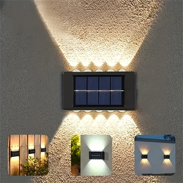 10 luces LED solares, 4 o 6 piezas con iluminación superior e inferior, material acrílico ABS, ideal para jardín, césped y patio, decoración de pared
